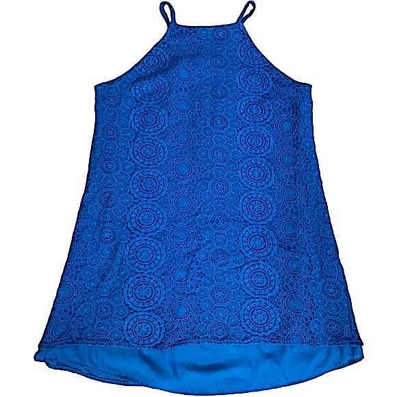 Lucy Love size small Sophia blue lace mini dress, strapless, attached slip EUC - Picture 3 of 12